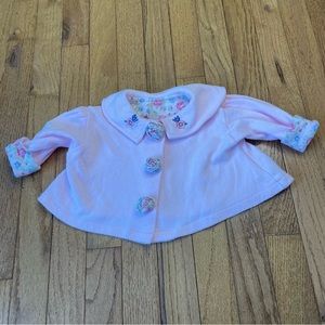 VINTAGE LITTLE BY LITTLE PINK ROSE BUTTON SNAP CARDIGAN SIZE 0/6 MONTHS